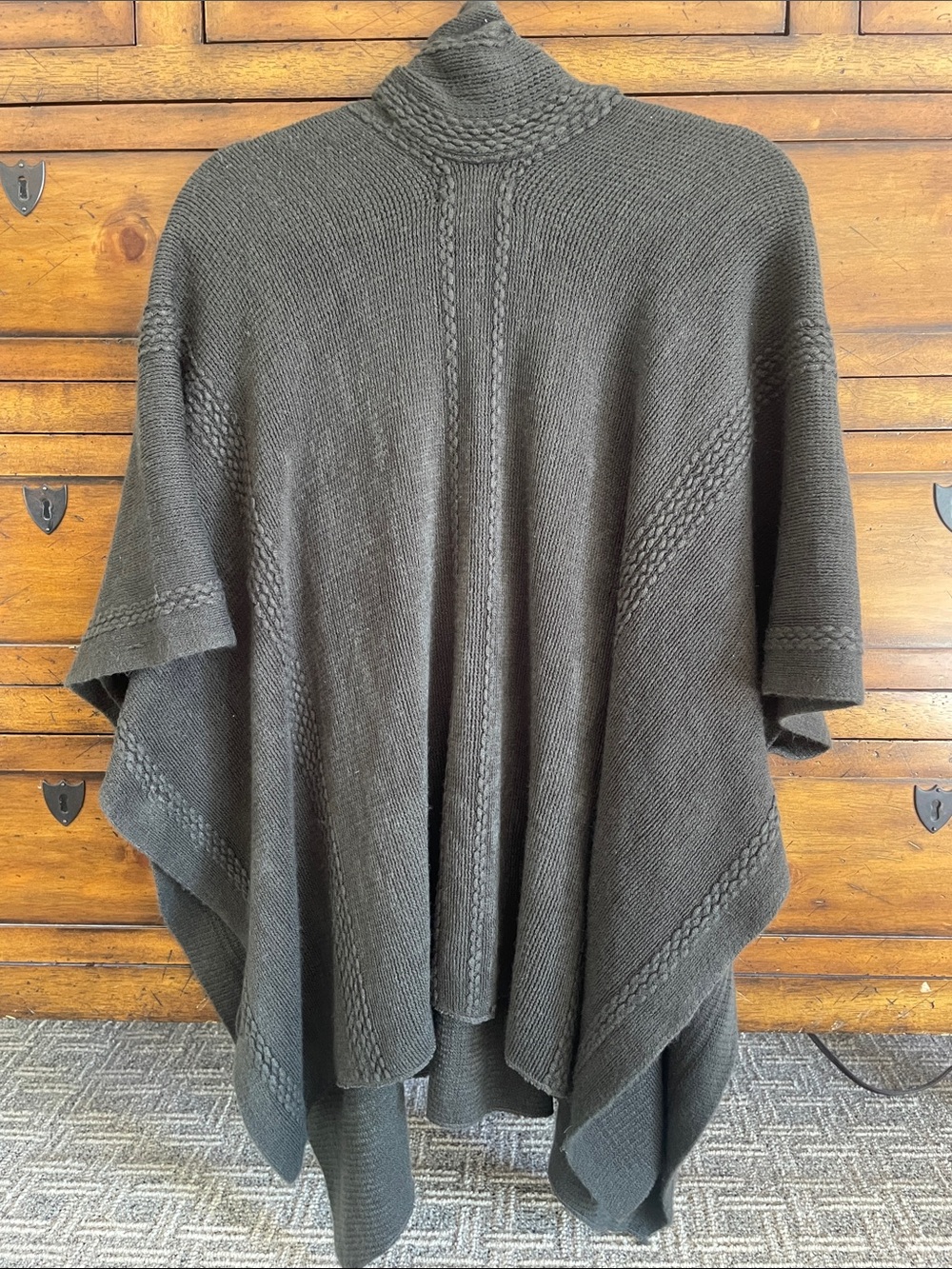 Cozy Open-Front Poncho Shrug in Charcoal Gray - Picture 7 of 10